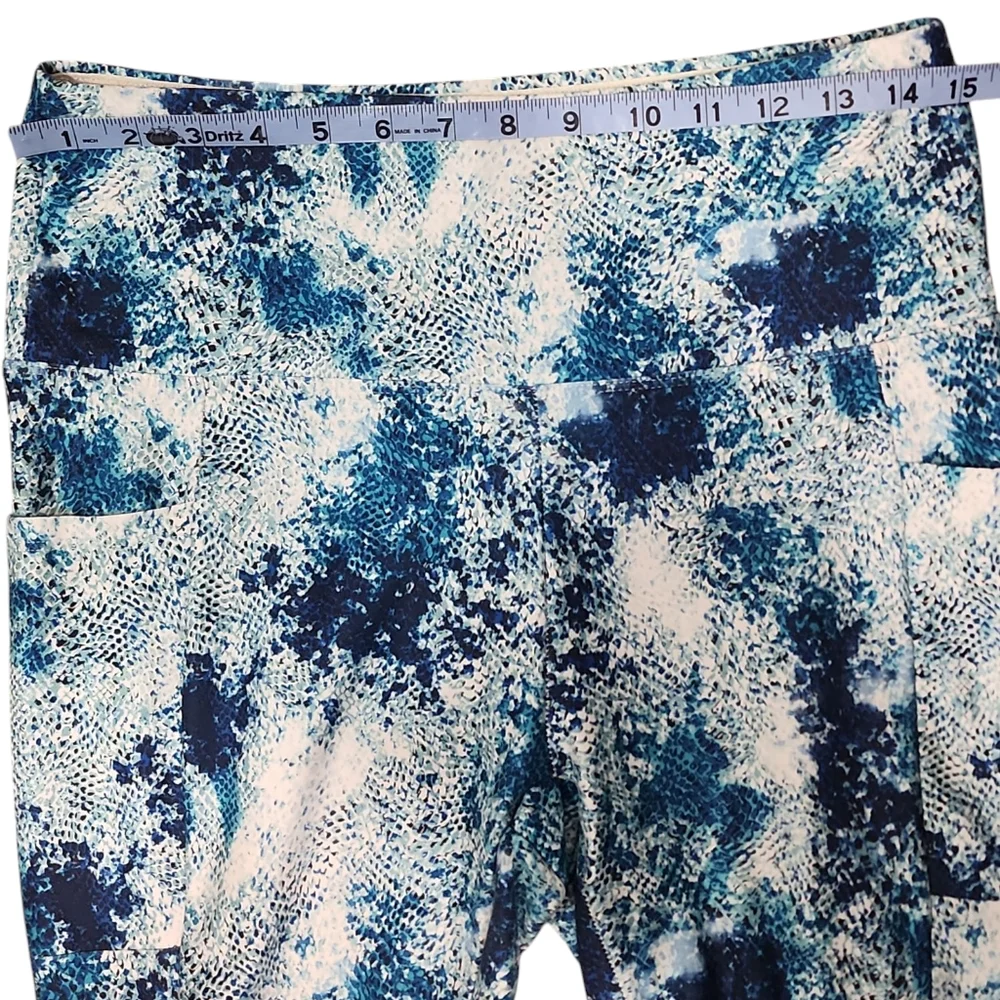 Bally Total Fitness Blue Patterned High Rise Pocket Work Out Leggings. L - Picture 5 of 7